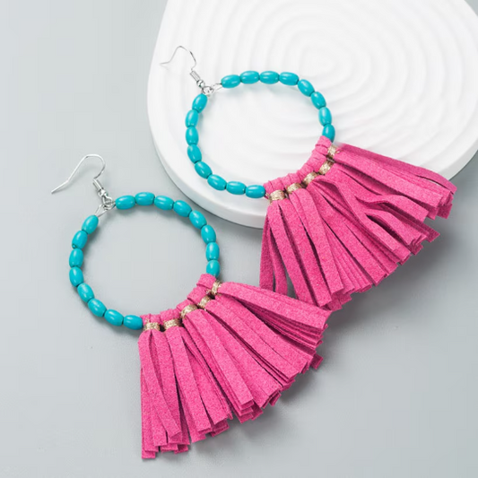 Suede Fringe Hoop Earrings