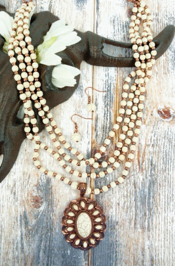 Western Chic Layered Beaded Necklace & Earring Set
