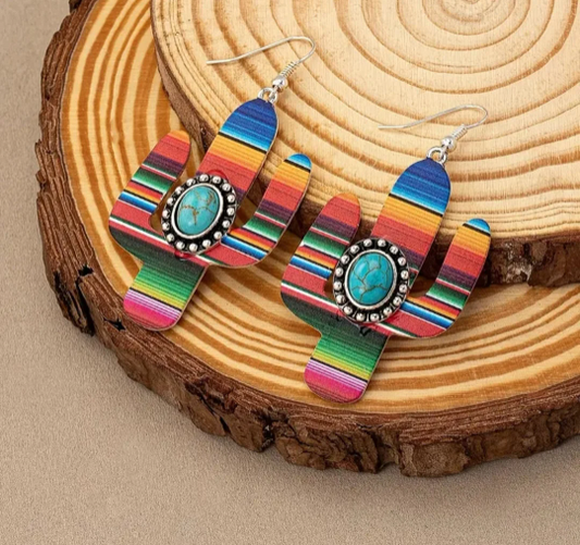 Serape Cactus Turquoise Earrings