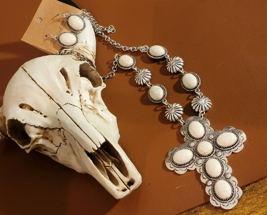 Stone Oversized Cross Necklace Set