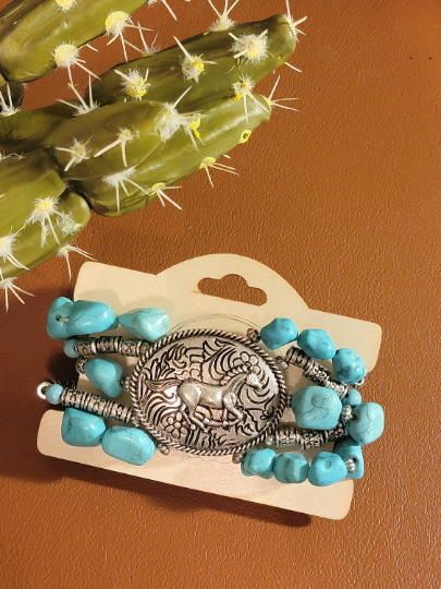 Chunky Horse Beaded Turquoise Bracelet