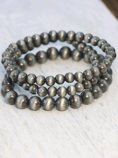 Silver Beaded 3pc Bracelet Stack